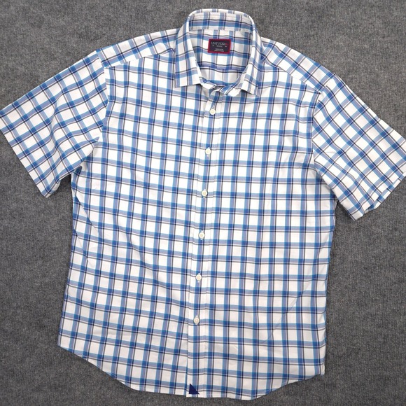 UNTUCKit Shirt Mens S Blue White Plaid Booker Performance Short Sleeve Button Up - Picture 1 of 7
